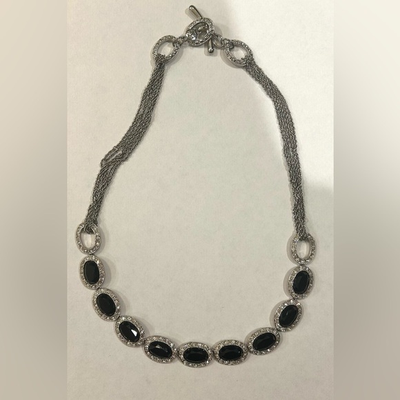 MONET BLACK & WHITE RHINESTONE OVAL LINK SILVERTONE NECKLACE